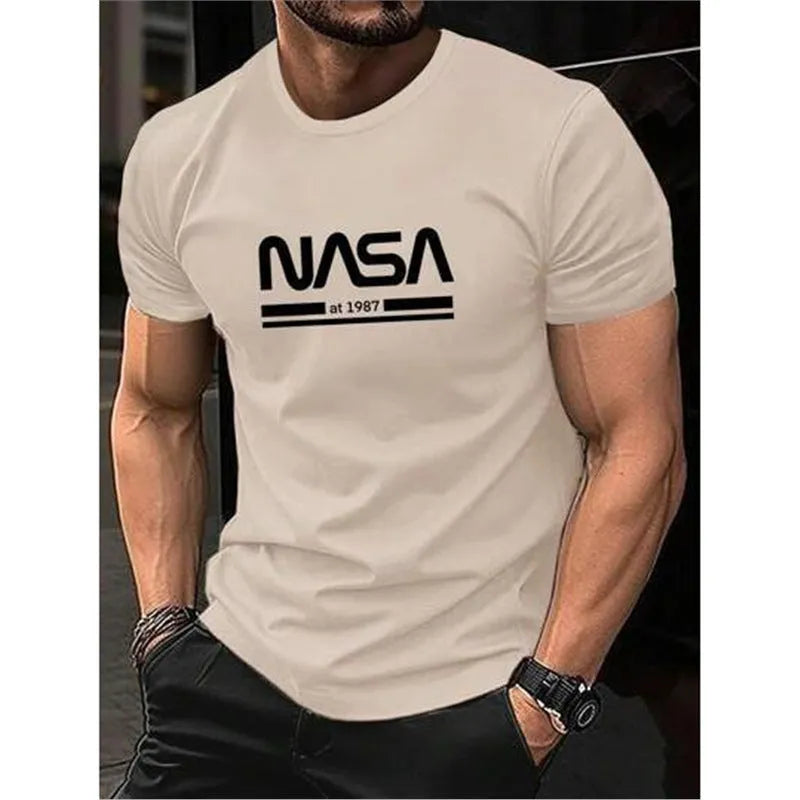 Men's slim-fit short sleeve cotton t-shirt in a straight cut, shown in a selection of available colours.
