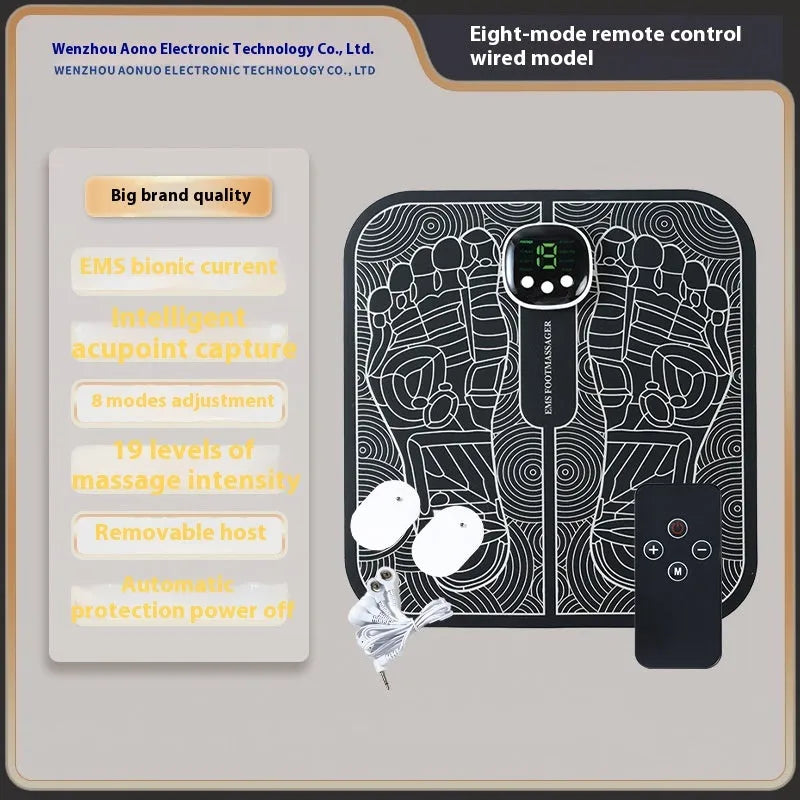 Rechargeable blue and orange foot massager mats with remote control and USB charging cable