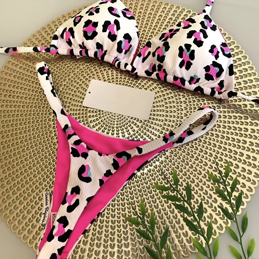 Women's printed bikini swimsuit in quick-dry nylon blend with cotton lining, shown in colour RT2110