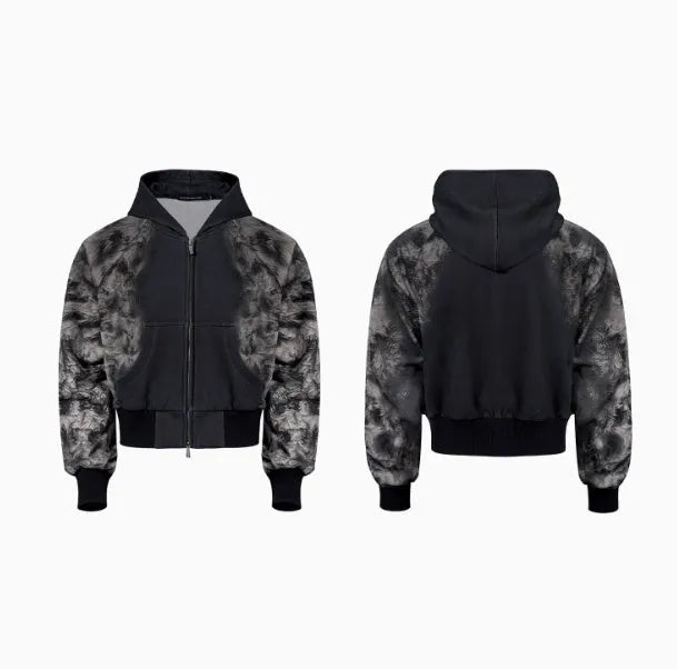 Women's printed loose trousers set with matching hoodie in polyester fabric for street fashion