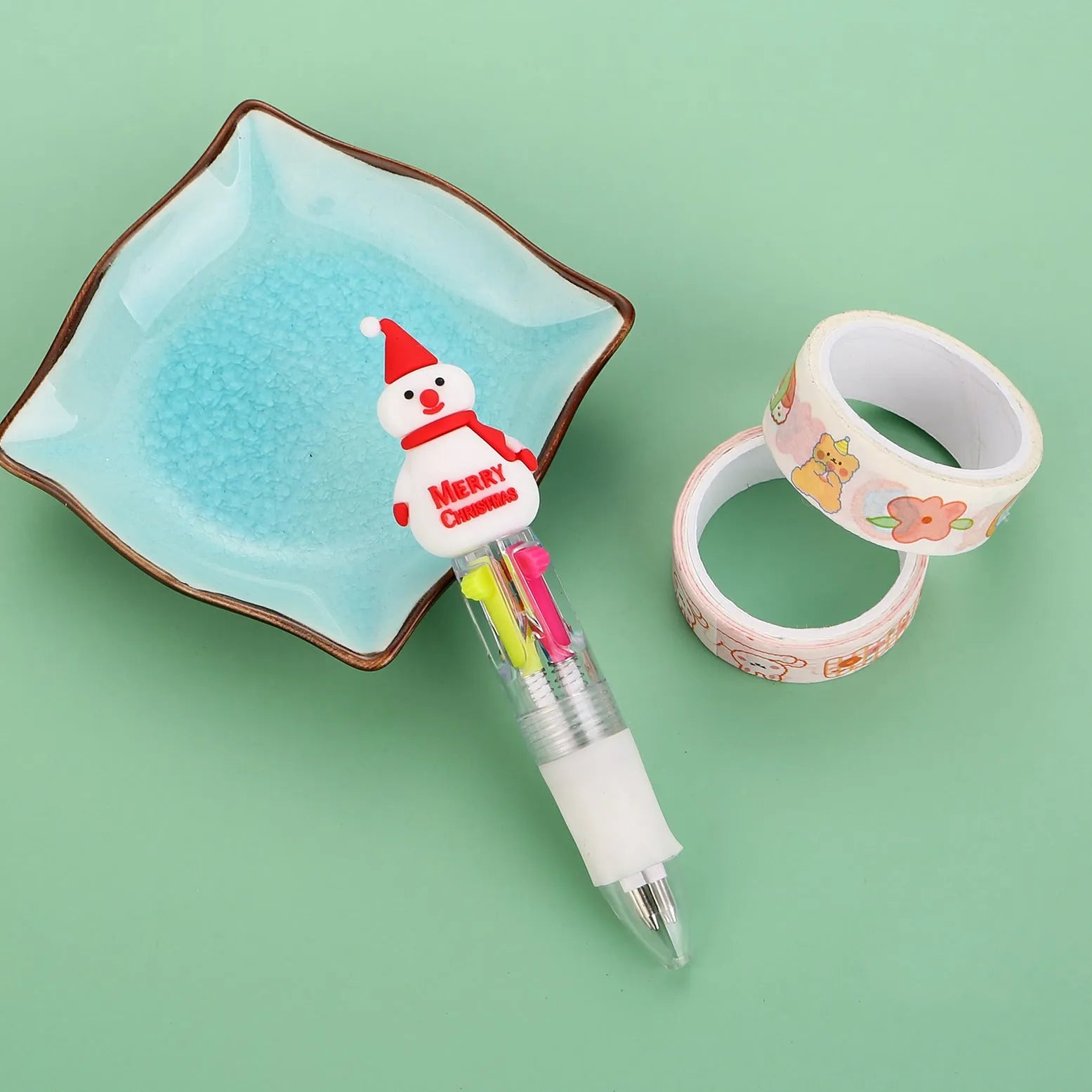 Christmas four-colour press ballpoint pen showing 11cm length with festive designs