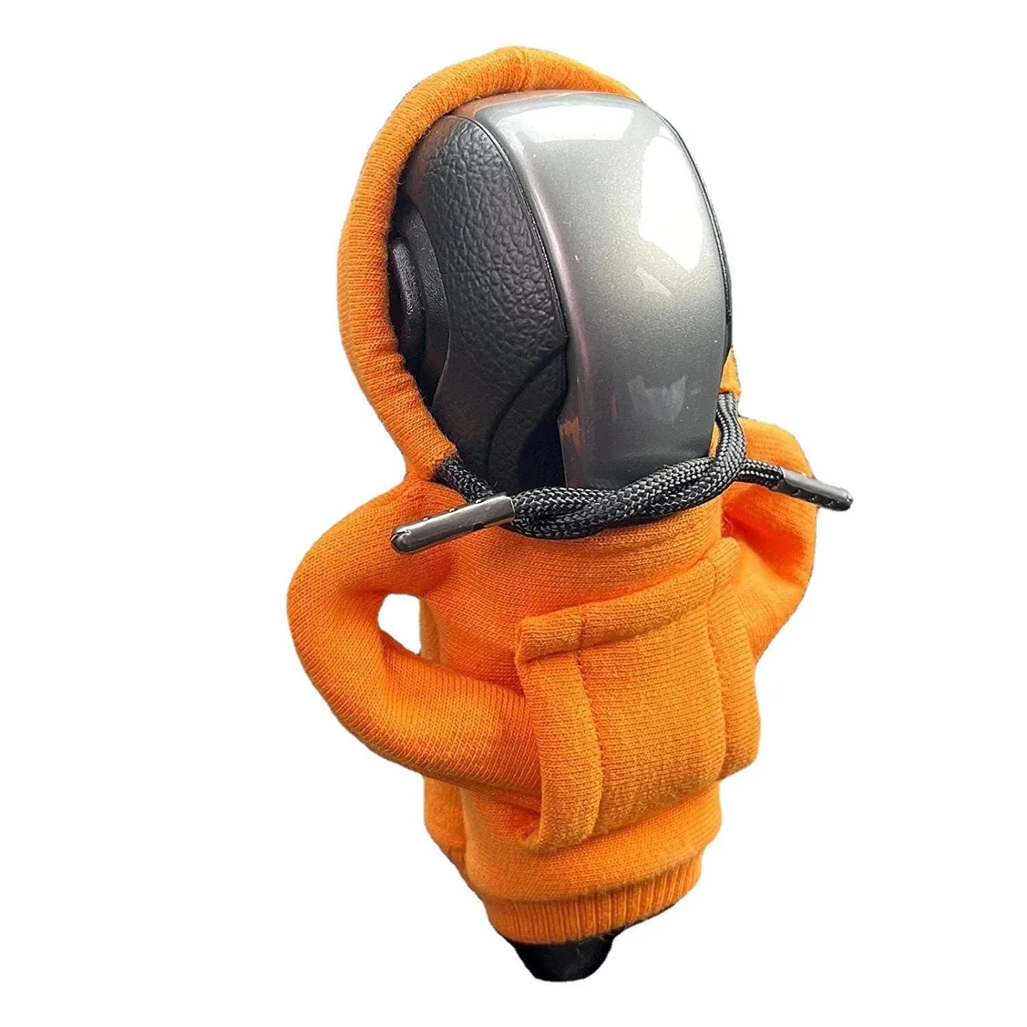 Blue cloth gear shift knob hoodie cover on a car gear lever