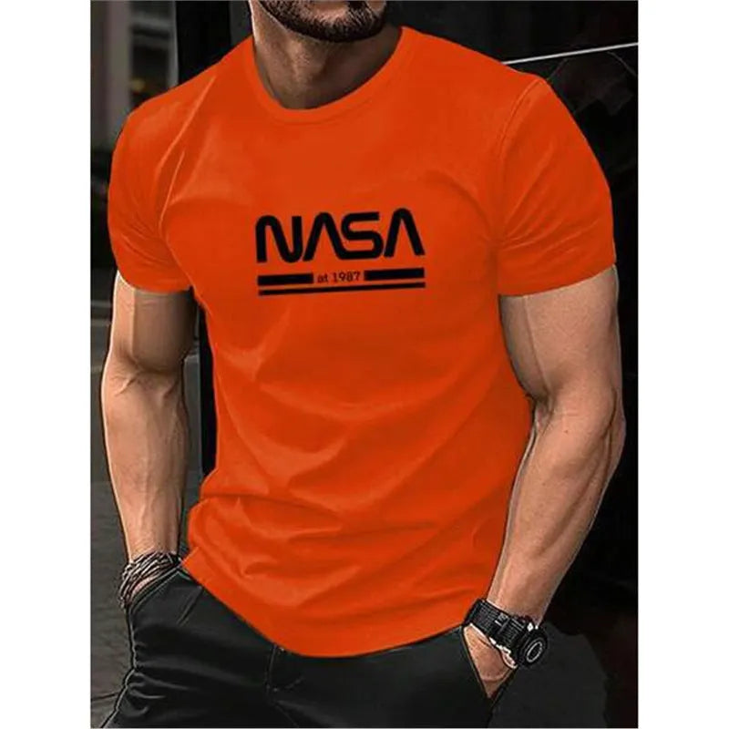 Men's slim-fit short sleeve cotton t-shirt in a straight cut, shown in a selection of available colours.