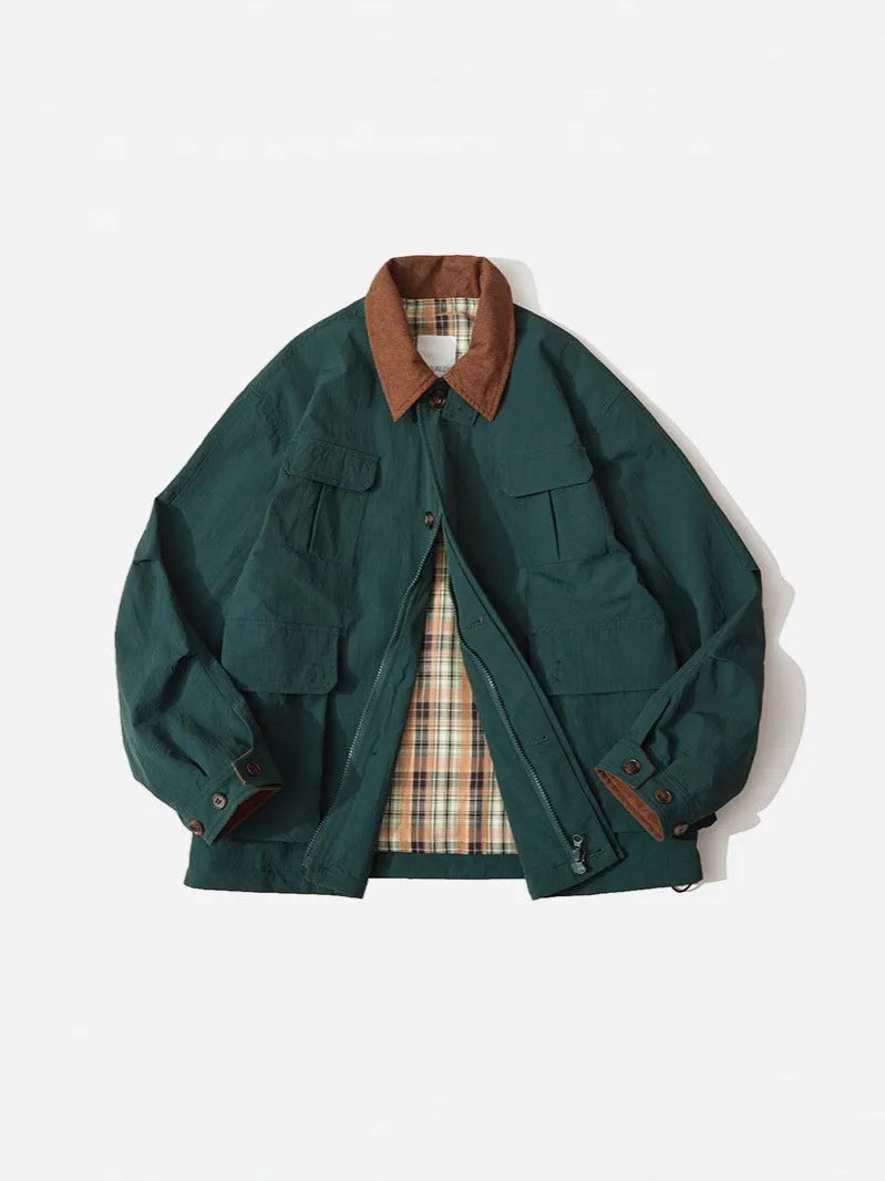 Men's and women's apricot and green polyester casual jacket with side seam pockets