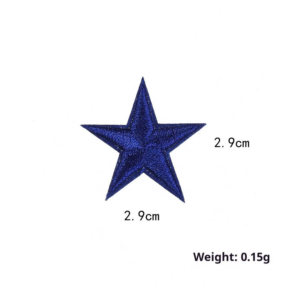 Colourful handmade embroidered five-pointed star cloth stickers for DIY decoration on fabric.