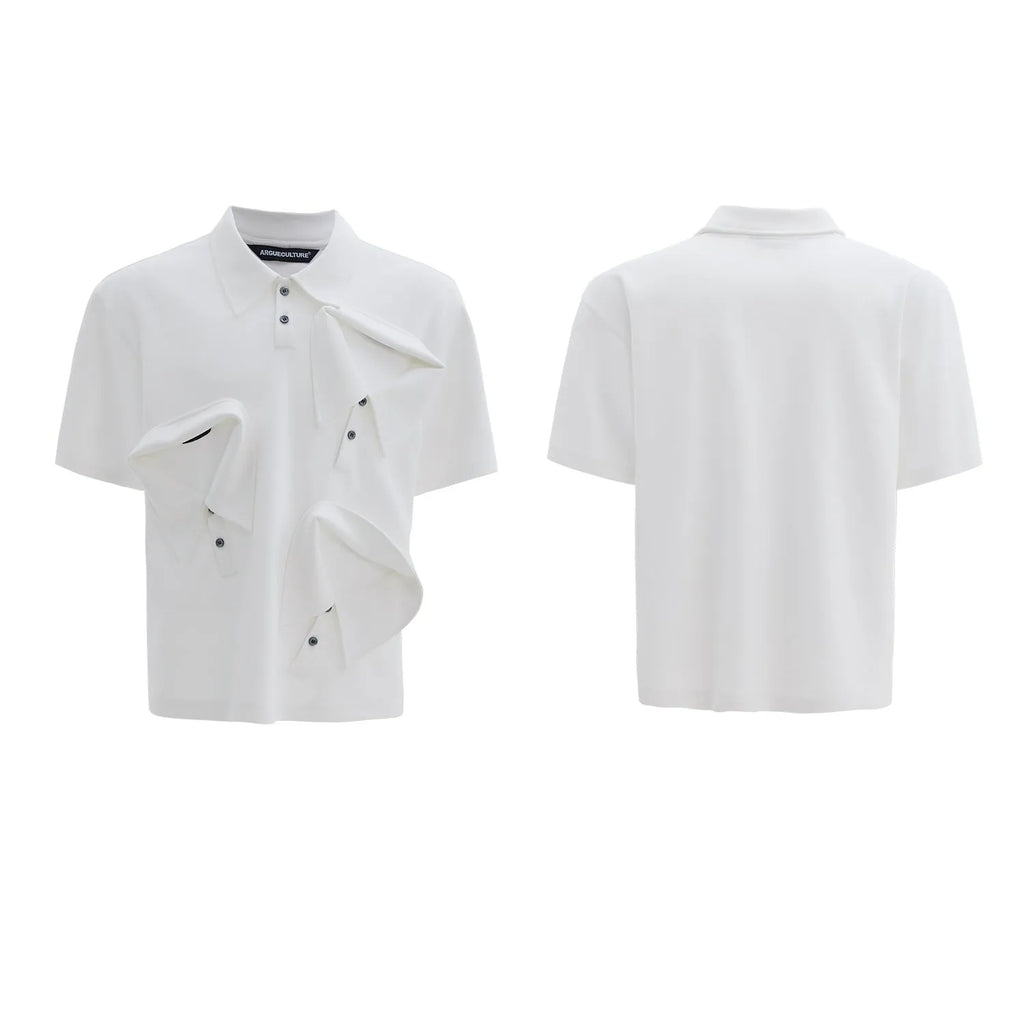 Men's geometric print polo shirt with deconstructed collar in loose fit