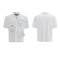 Men's geometric print polo shirt with deconstructed collar in loose fit