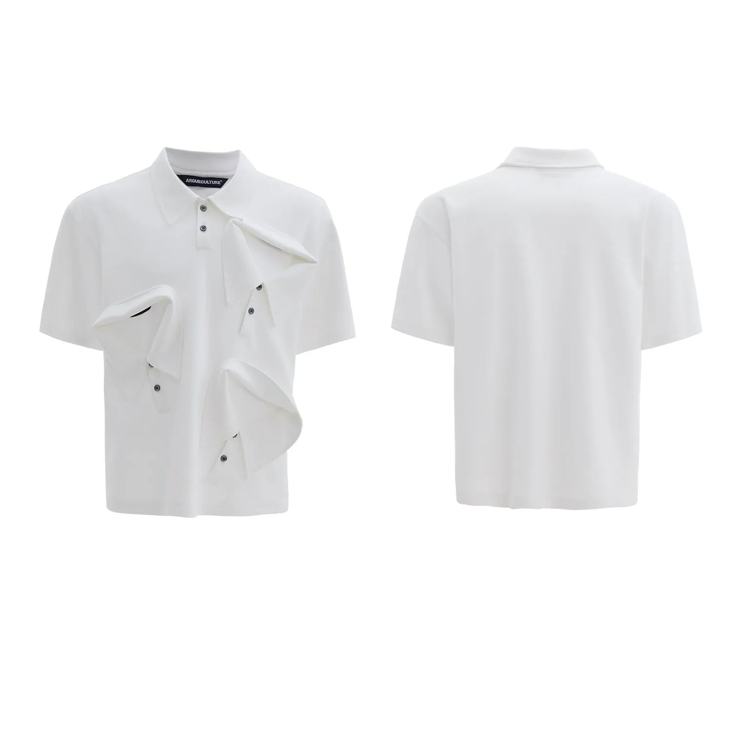 Men's geometric print polo shirt with deconstructed collar in loose fit