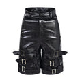 Men's black leather ring casual cropped pants in polycarbaminate fabric showing medium-low waist design