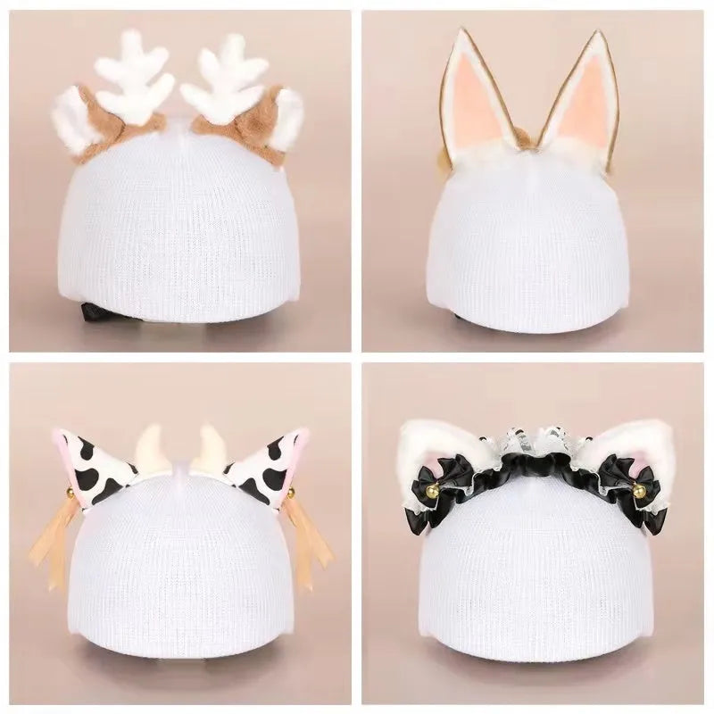 Plush fabric ski helmet decoration with cartoon design for winter gear customisation