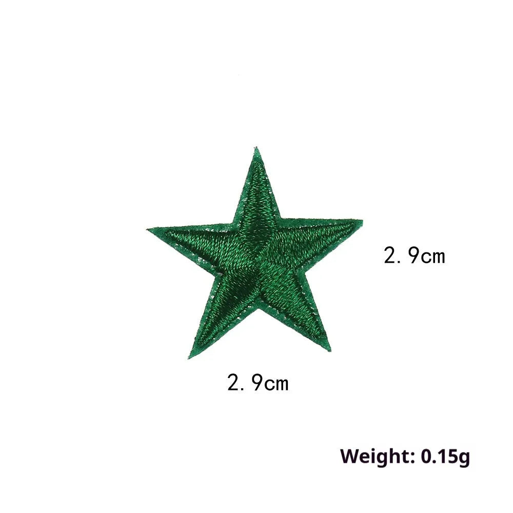 Colourful handmade embroidered five-pointed star cloth stickers for DIY decoration on fabric.