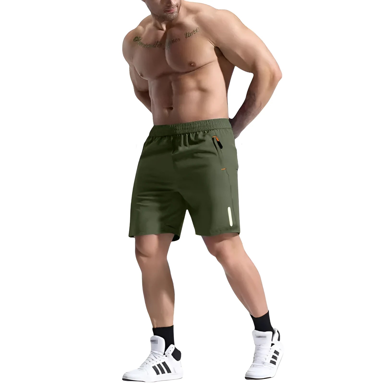 Men's grey elastic waist sports shorts with drawstring, made from bamboo fibre blend fabric.