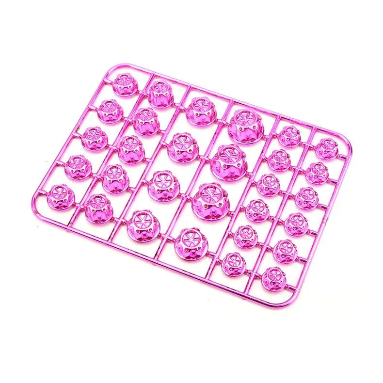Set of 30 coloured ABS plastic motorcycle screw covers for engine customisation.