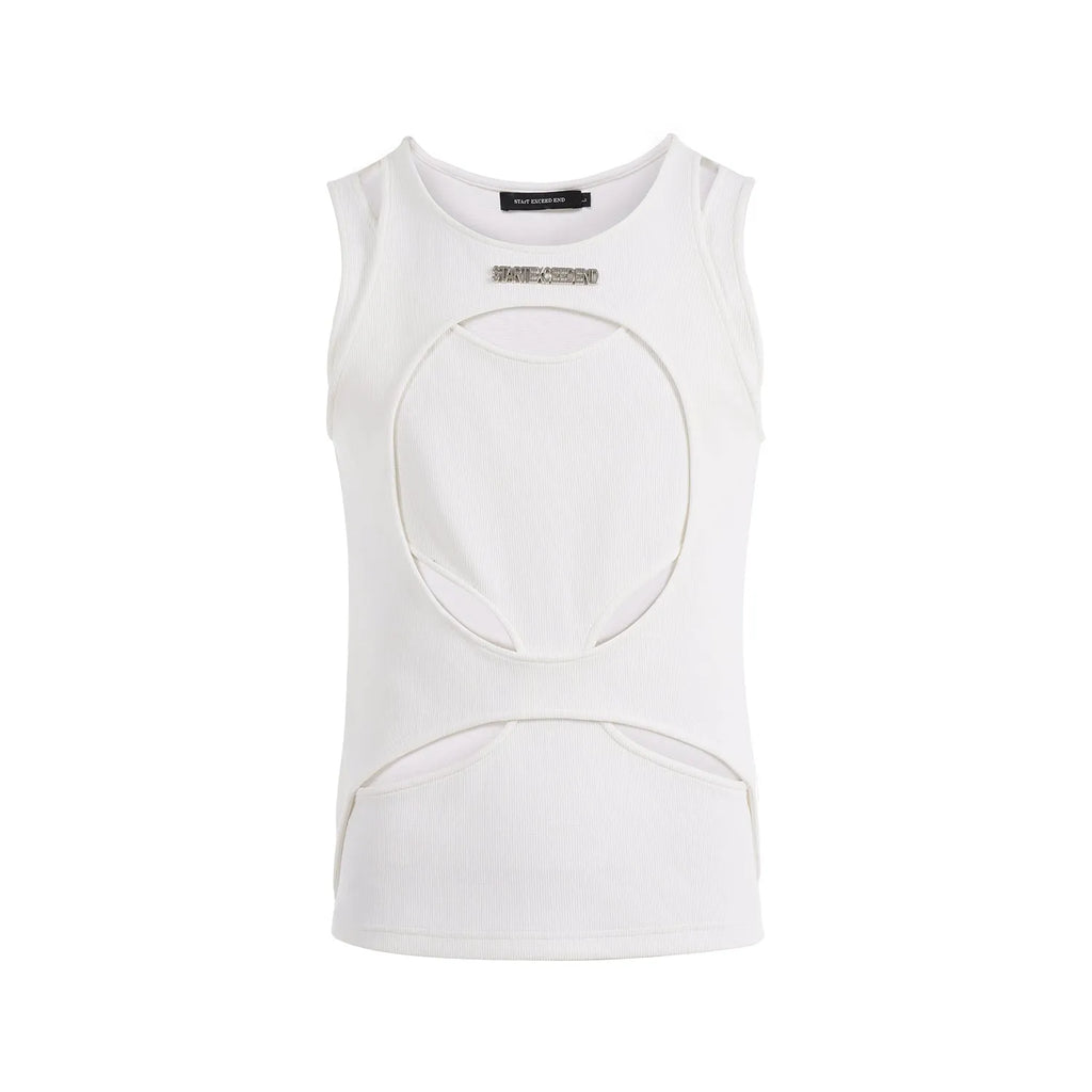 Men's black sleeveless loose-fit pullover waistcoat with a round neck, shown on a hanger.