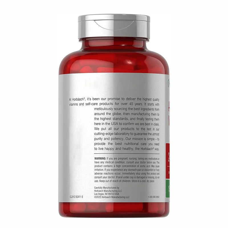 Bottle of 150 apple vinegar health capsules, dietary supplement tablets