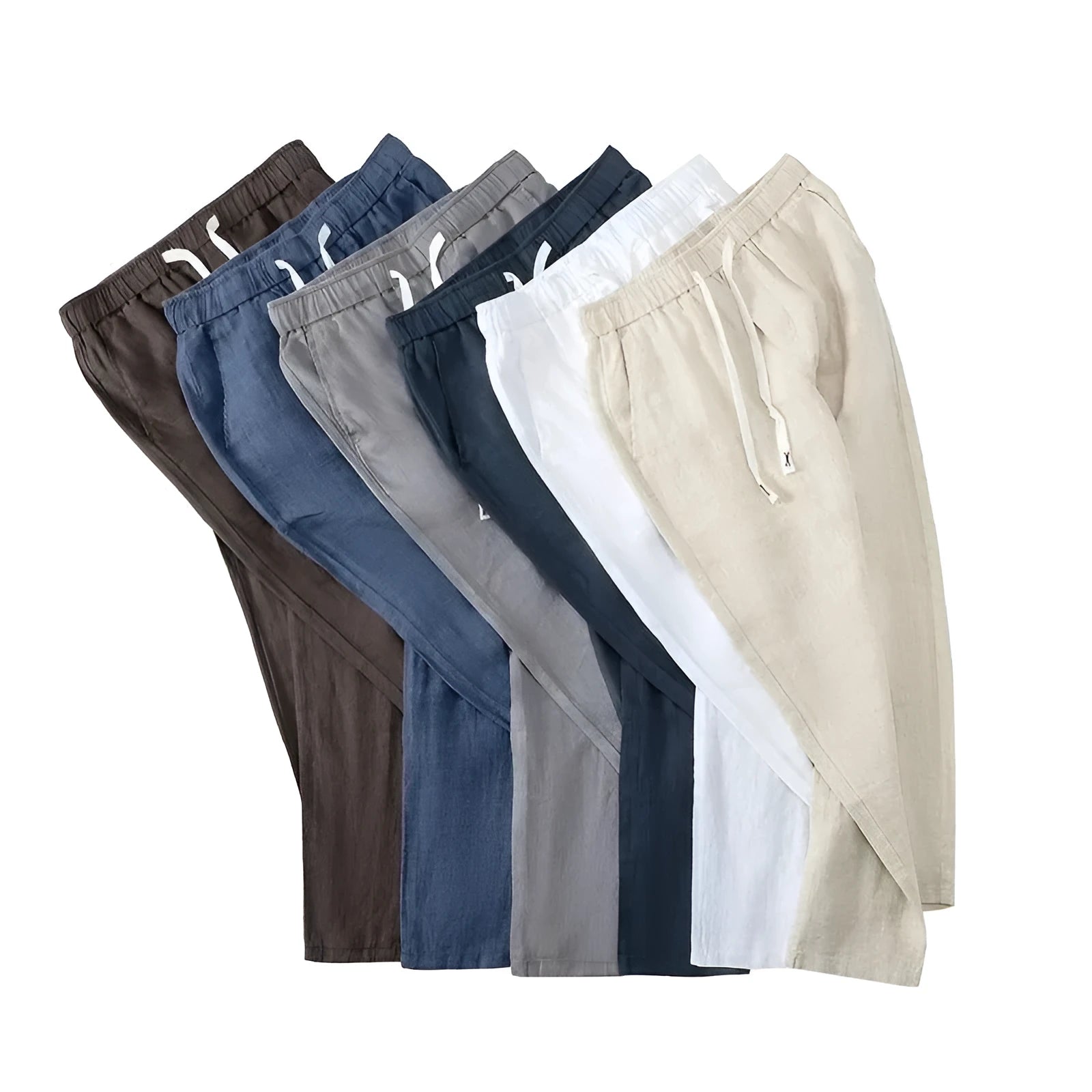 Pure linen Chinese style elastic waist trousers in straight leg design available in multiple colours