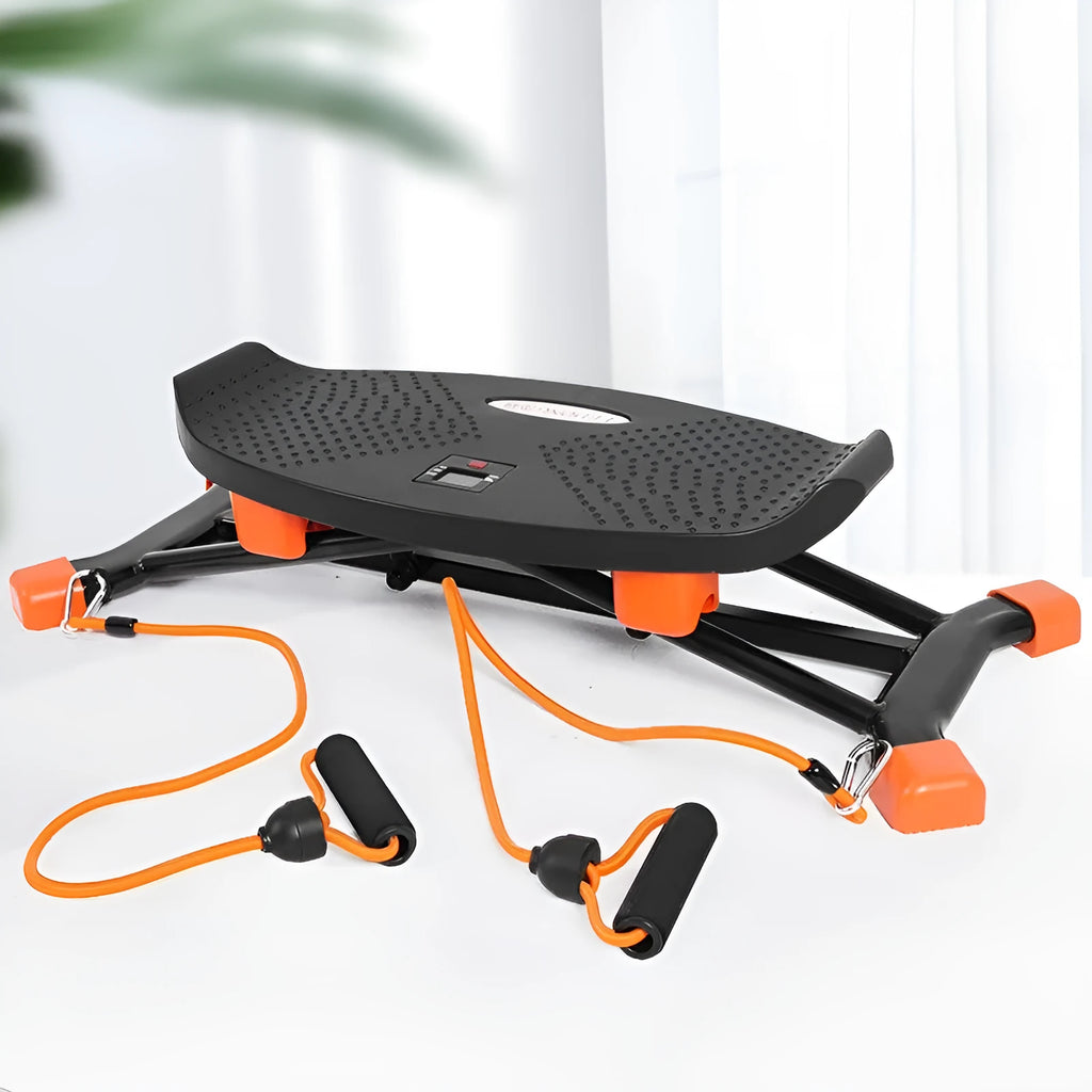 Black mini fitness skiing machine with elastic hand straps on compact 77cm frame