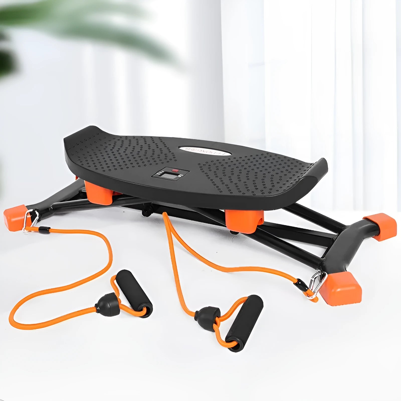 Black mini fitness skiing machine with elastic hand straps on compact 77cm frame