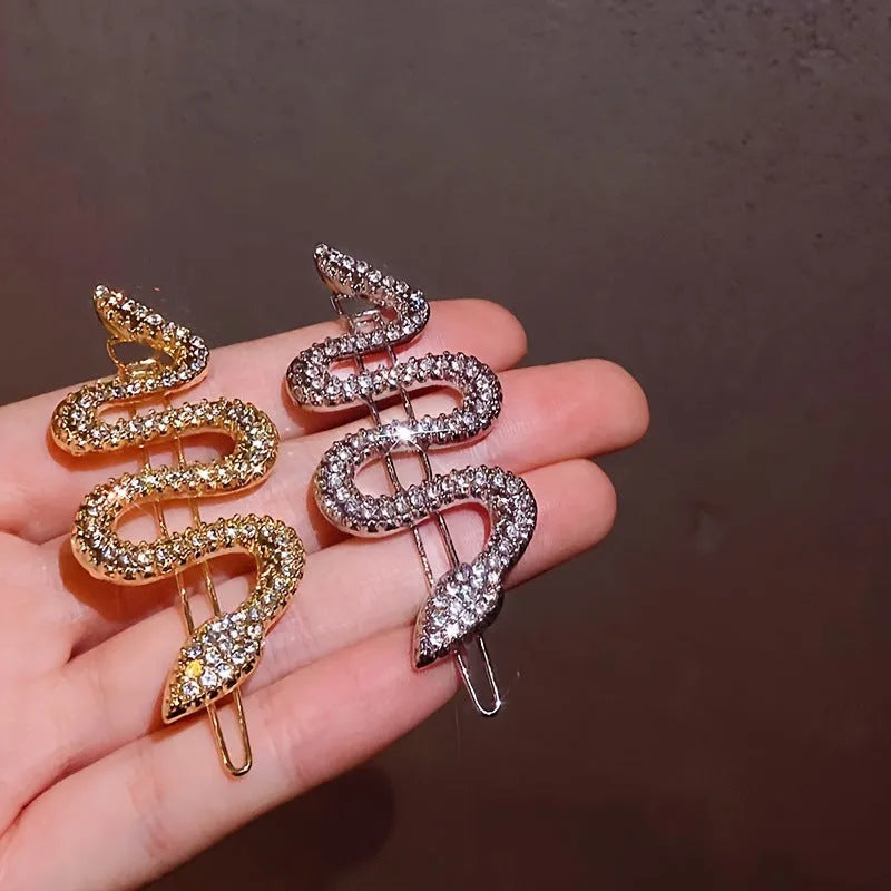 Korean vintage snake barrette hair clip in gold or silver electroplated alloy