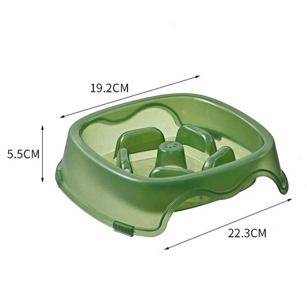Blue plastic dog slow feeder bowl with anti-choking design for household use