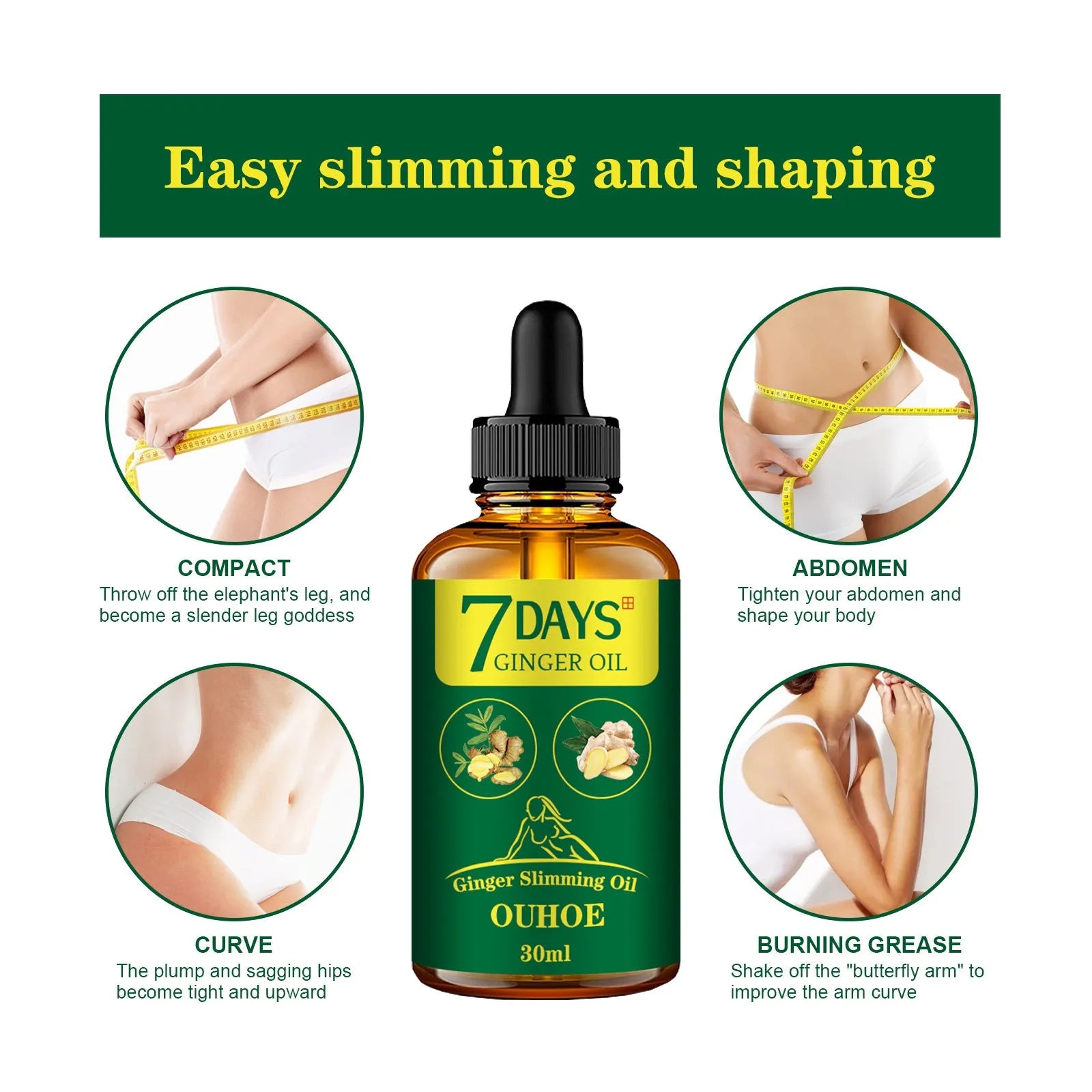 30ml bottle of ginger essential oil for body shaping and thigh muscle firming care