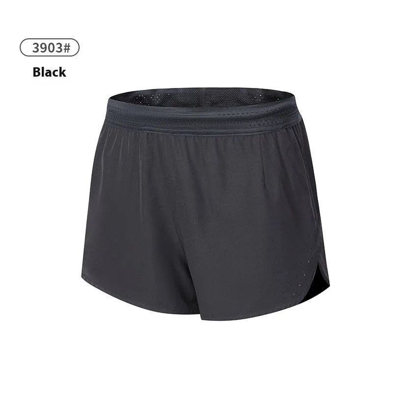 Men's solid colour low-waist basketball shorts made from polyester fabric.