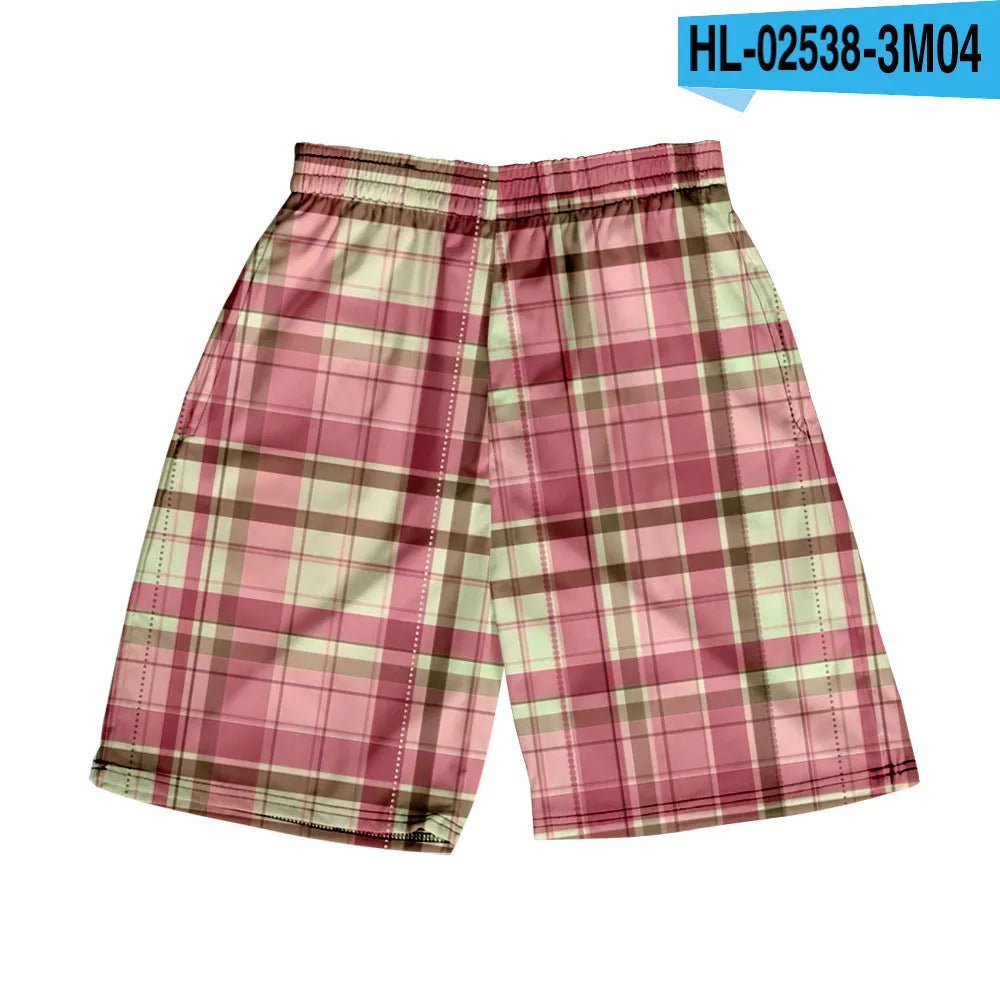 Men's plaid shorts with elastic waistband in straight leg fit for casual summer wear