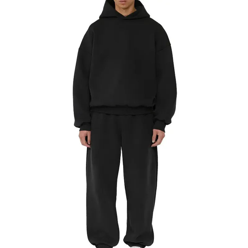 Men's grey fleece-lined cotton hoodie with pullover design and wool lining