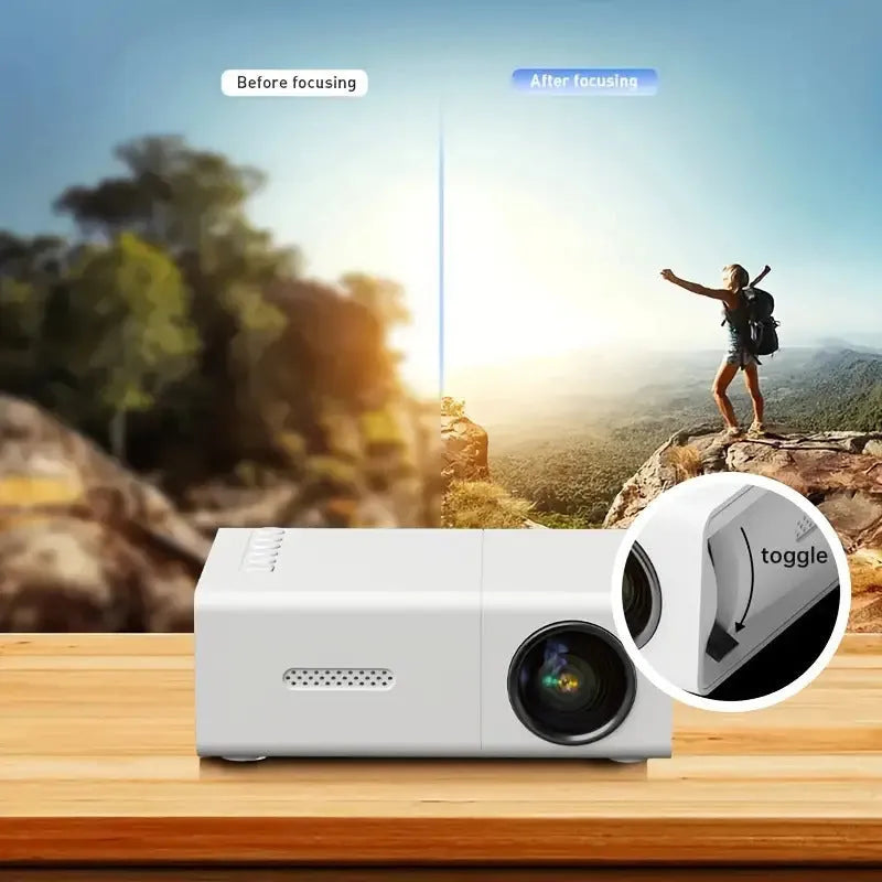 M100 Mini Home LED Projector in black or white, showing remote control and cables.