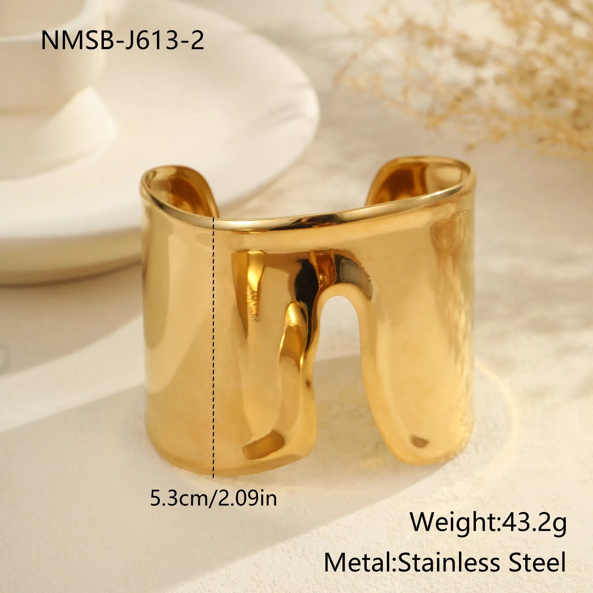 Women's 18K gold plated stainless steel bracelet with exaggerated wide wave geometric design