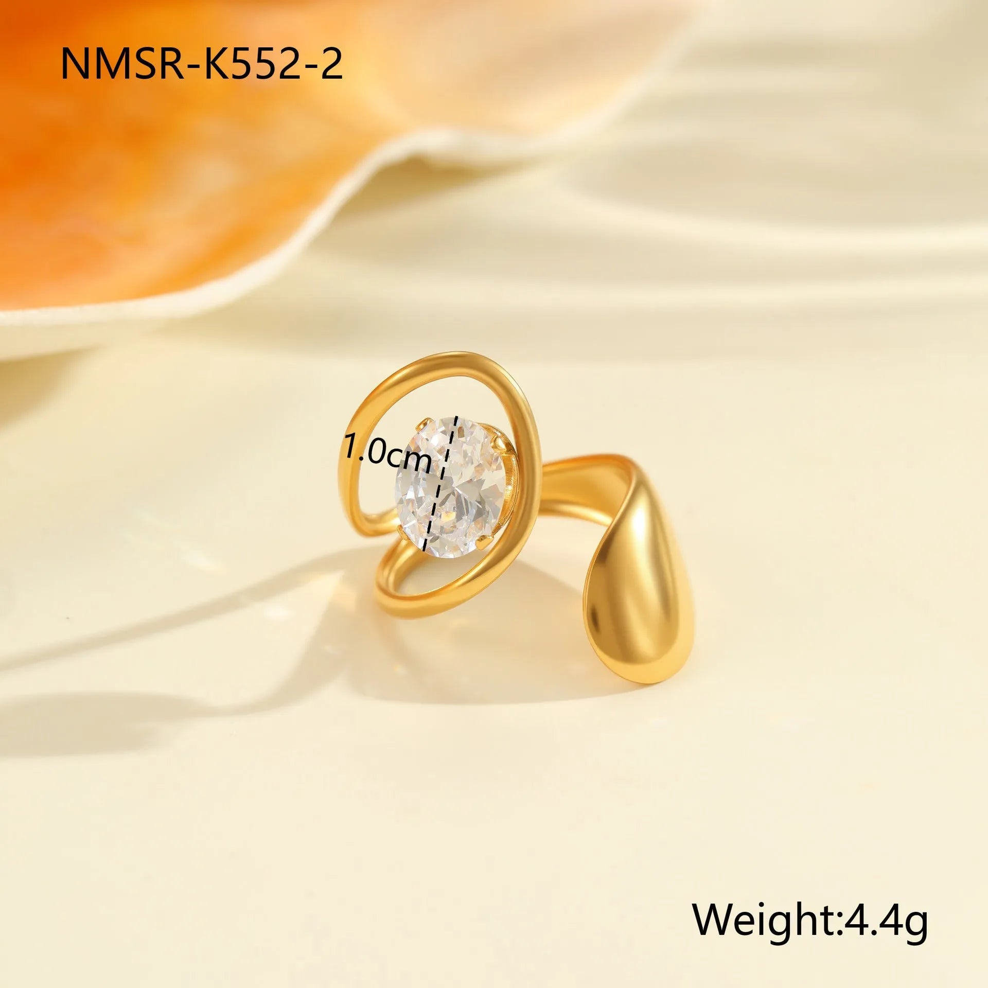 Women's stainless steel geometric zircon ring with open mouth free-size design