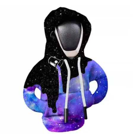 Blue cloth gear shift knob hoodie cover on a car gear lever