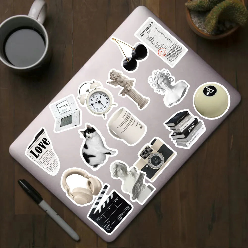 61 black and white simple style PVC waterproof stickers for laptops and phones