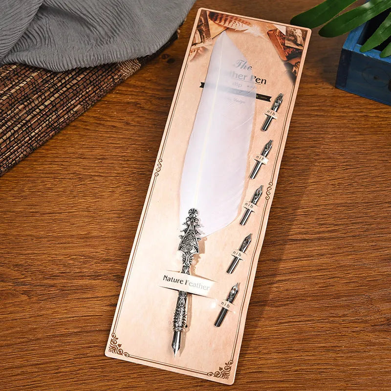 Retro feather pen with zinc alloy shell in vintage European and American design with ten colour options