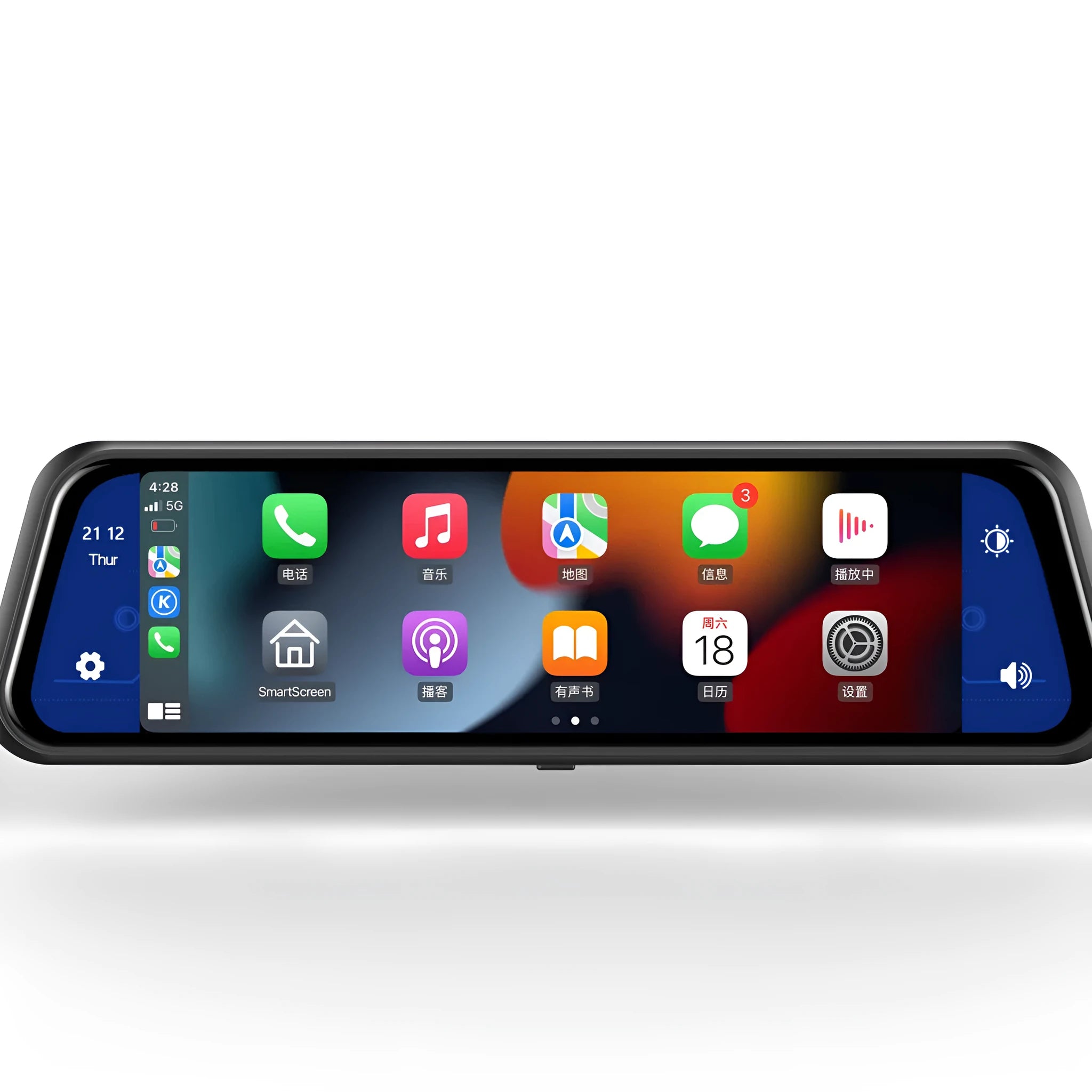 Dual-lens driving recorder with 9.66-inch touchscreen installed at rearview mirror position