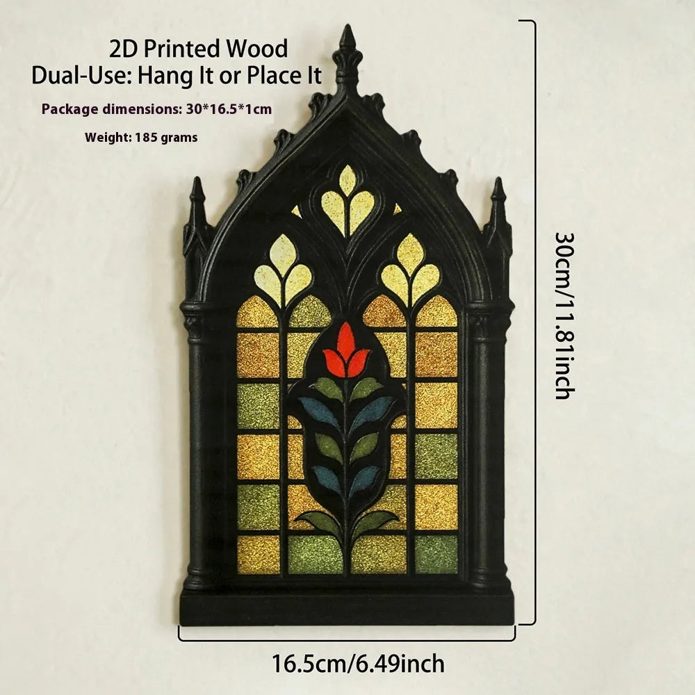 Black wooden gothic arch door frame wall shelf storage rack decorative pendant.