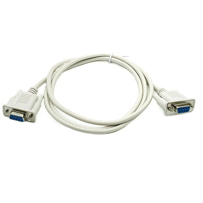 Milky white DB9 female to female RS232 serial cross cable, 1.5 metres long.
