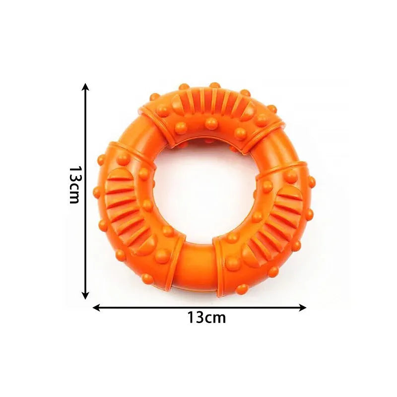 Blue durable plastic dog fetching stick toy with hollow centre for chewing and floating.
