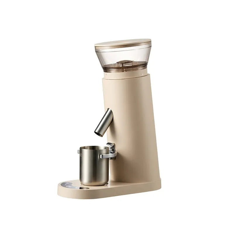 Portable electric coffee grinder machine in retro style with stainless steel 0.5L reservoir.