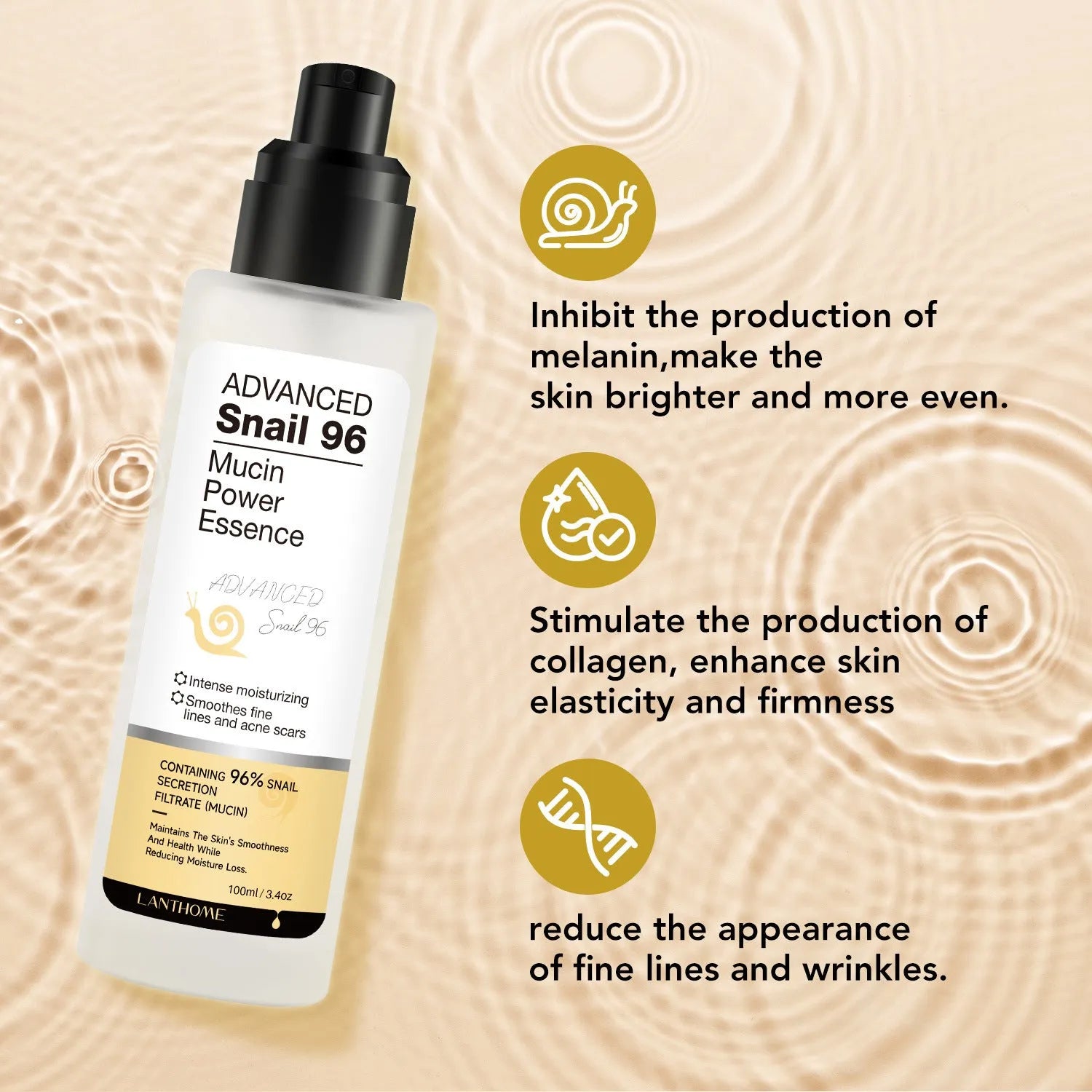 100ml bottle of snail serum moisturising facial essence for universal skin types