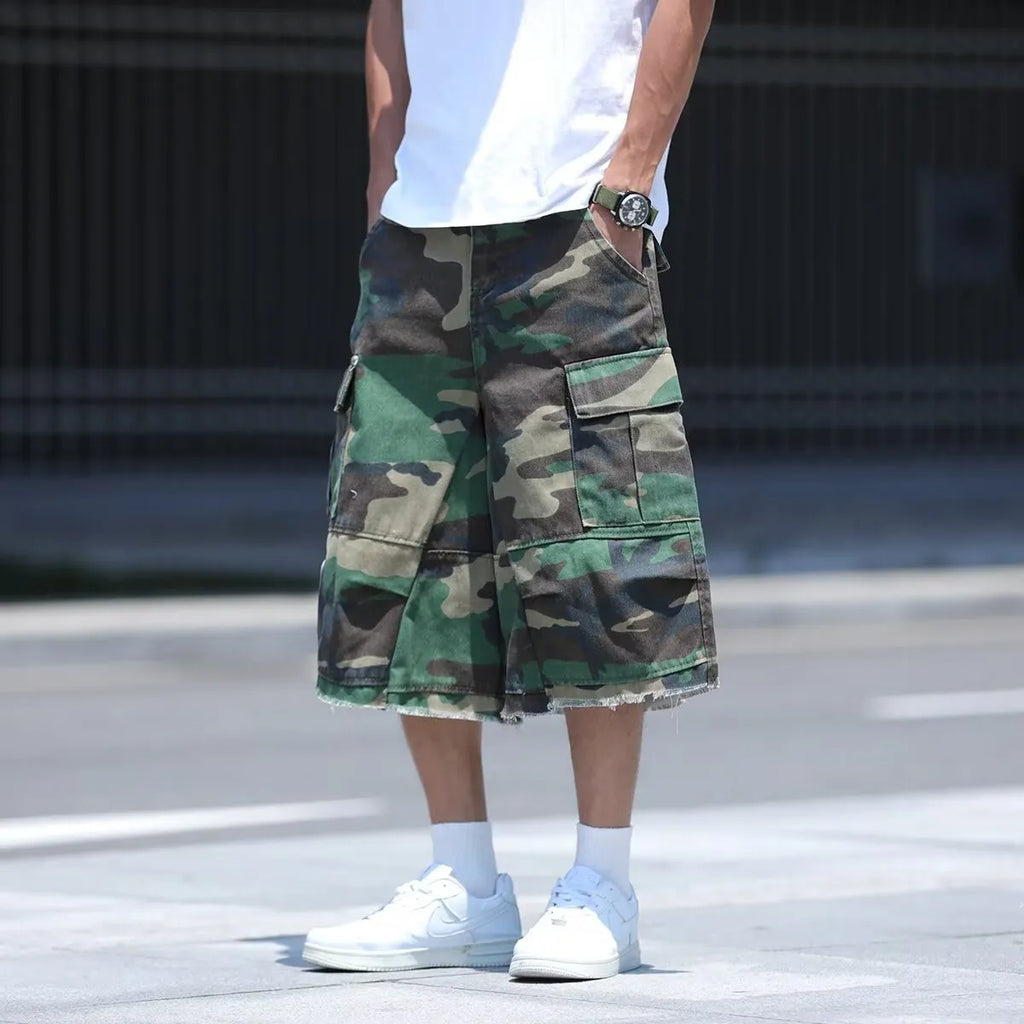 Men's American retro workwear camouflage shorts in loose cropped summer style