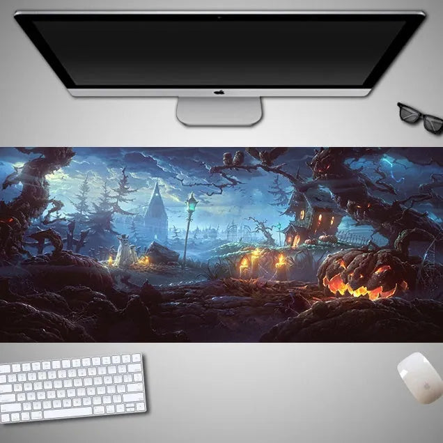 Halloween oversized computer mouse pad with non-slip rubber cloth backing in large dimensions