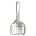 Grey plastic cat litter scoop with an attached stand or base.
