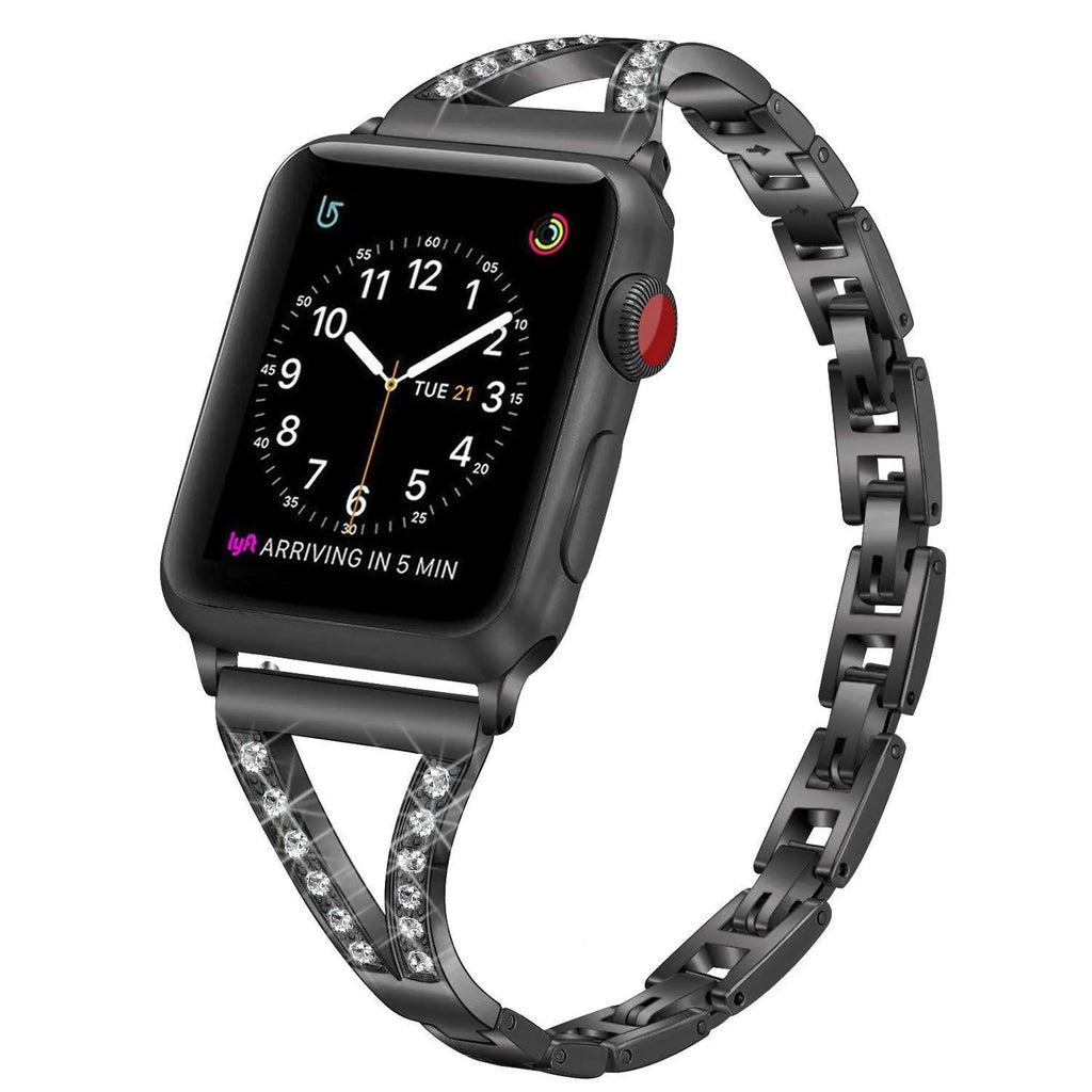 Zinc alloy Apple Watch strap with herringbone diamond pattern in multiple colour options