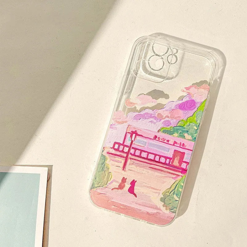 Colourful two cats cartoon design on a soft silicone iPhone rear cover case.
