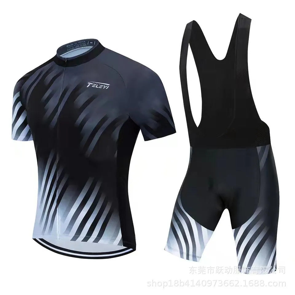 Cycling jersey and pants set in moisture-wicking fabric for summer riding