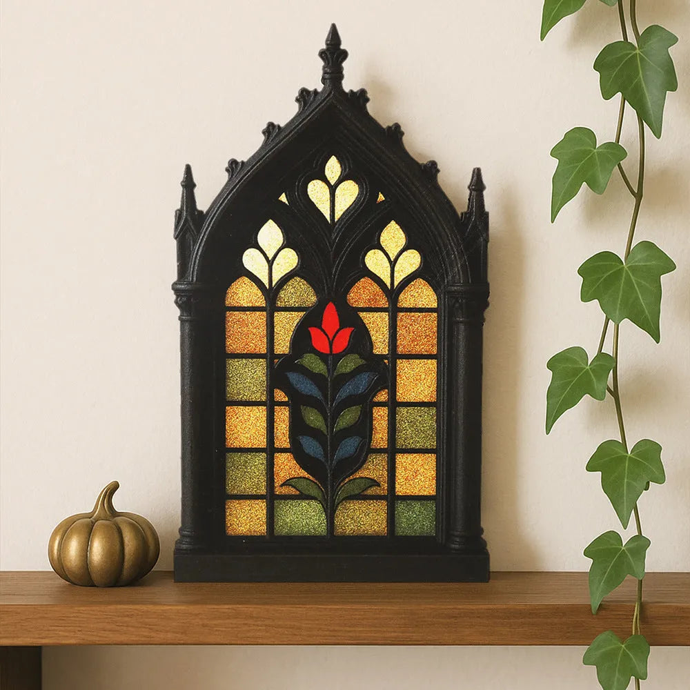 Black wooden gothic arch door frame wall shelf storage rack decorative pendant.