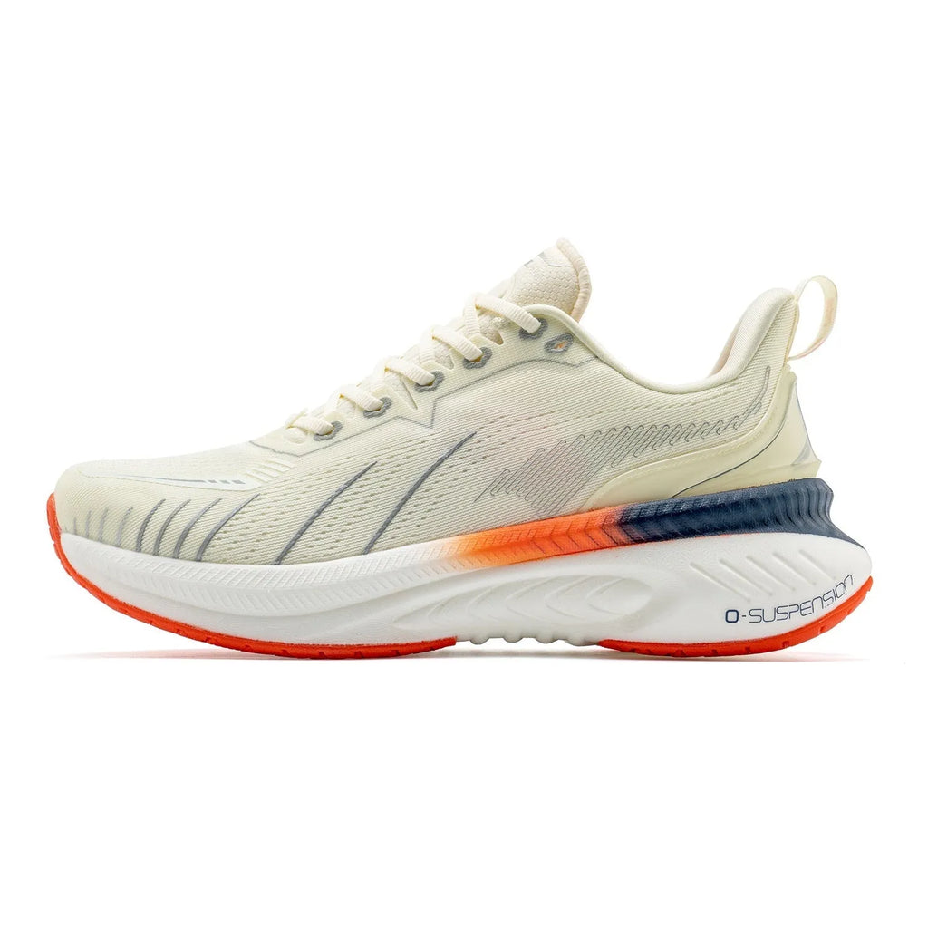 Low top running shoes with striped pattern, embroidery details, and rubber sole in multiple colour options