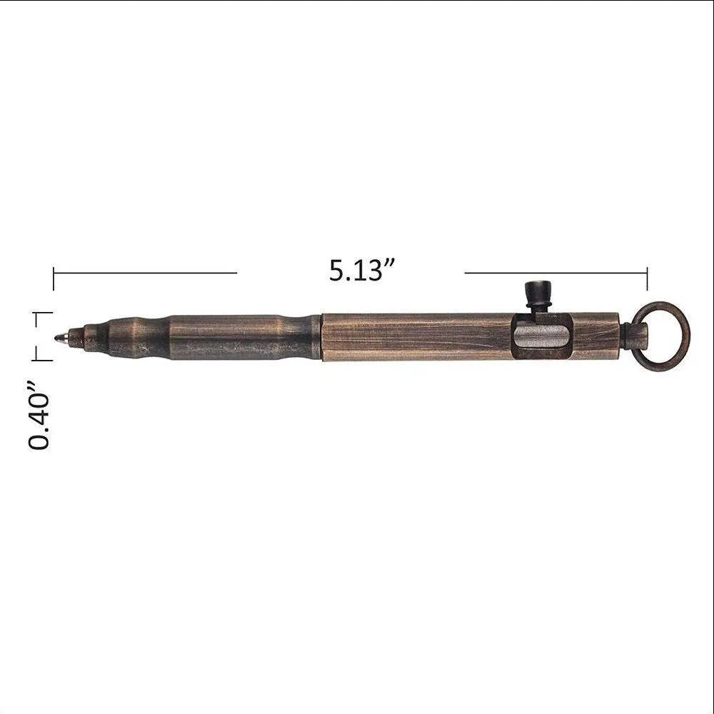 Brass hexagonal bolt tactical pen with pure copper alloy construction and retro colour options