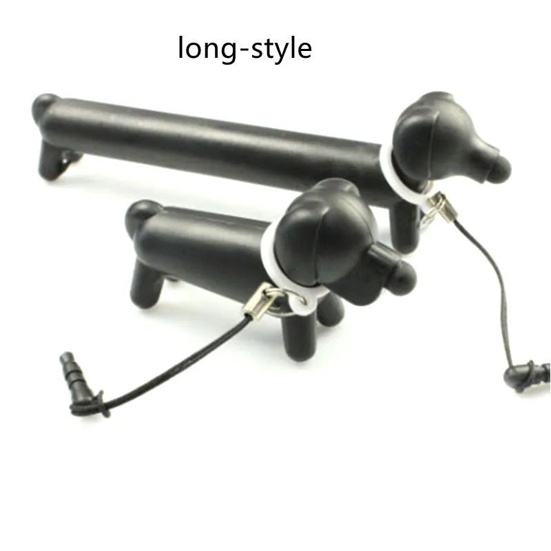Black dog-shaped touch screen stylus pen showing adjustable length design and phone holder functionality